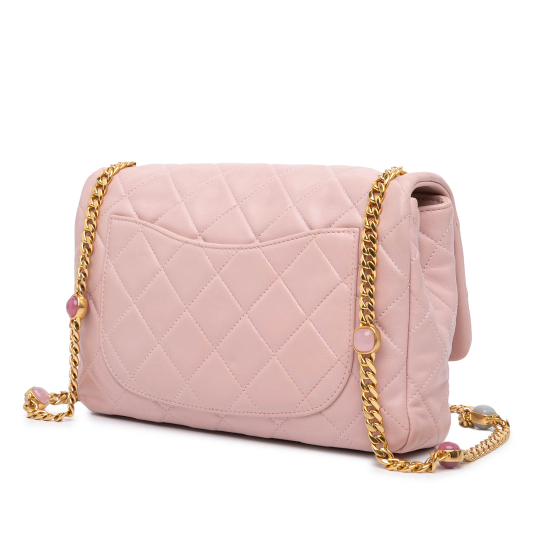 CC Quilted Lambskin Embellished Chain Flap Pink - Gaby Paris