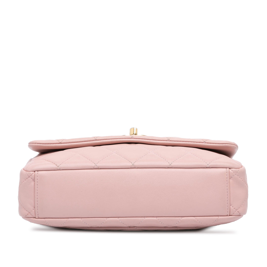 CC Quilted Lambskin Embellished Chain Flap Pink - Gaby Paris