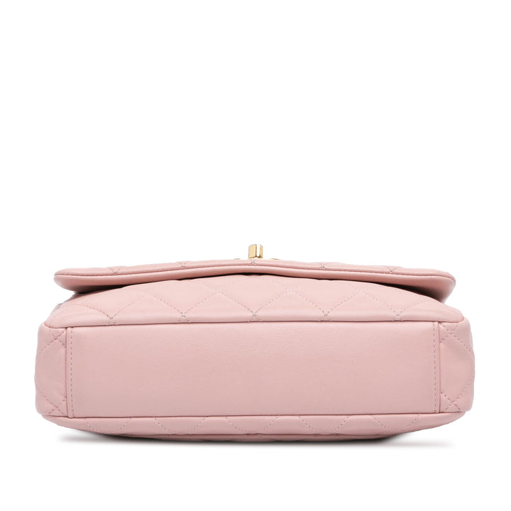 CC Quilted Lambskin Embellished Chain Flap Pink - Gaby Paris