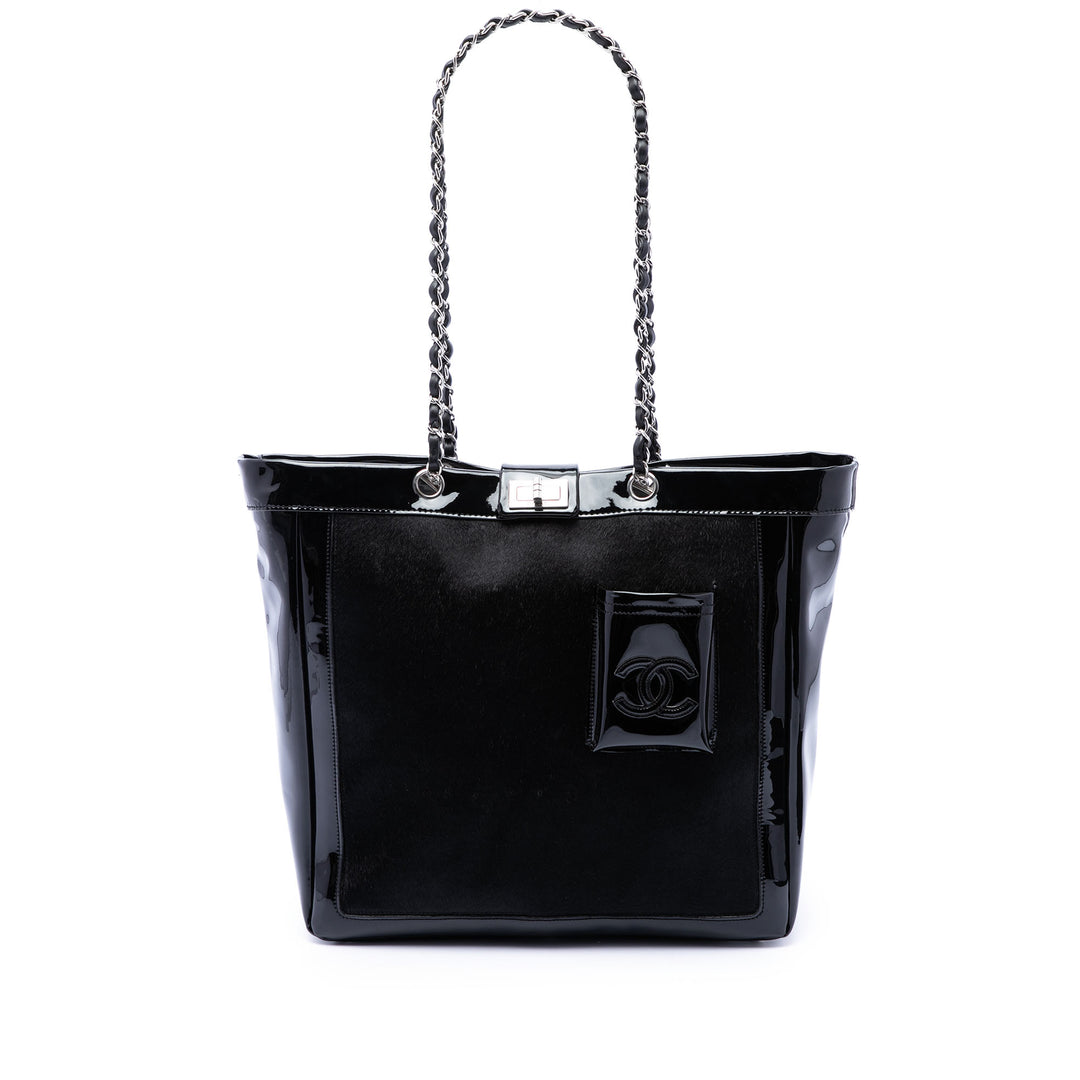 Chanel Pony Hair et Cuir verni Mademoiselle Turnlock Cabas