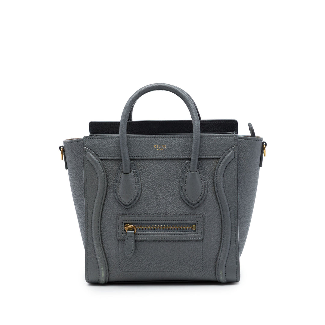 Celine grainé Luggage Cabas Nano Cuir de veau grainé Gris – vue principale – GABY PARIS