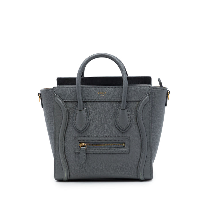 Celine grainé Luggage Cabas Nano Cuir de veau grainé Gris – vue principale – GABY PARIS