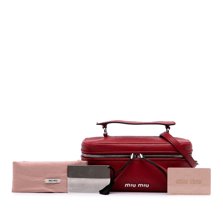 Mini Goatskin Madras Top Handle Vanity Case Red - Gaby Paris