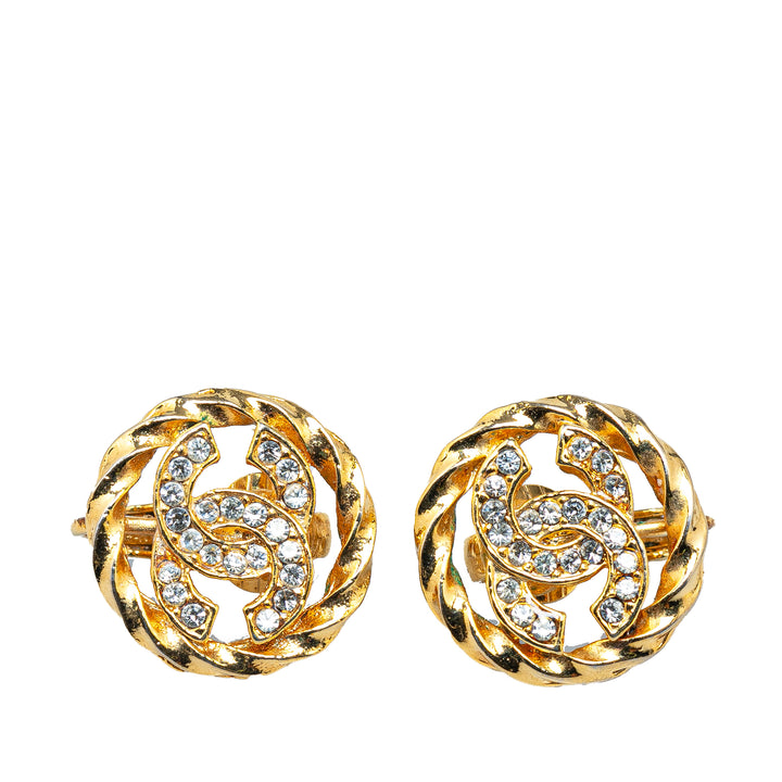 Gold Plated CC Rhinestones Clip on Earrings Gold - Gaby Paris