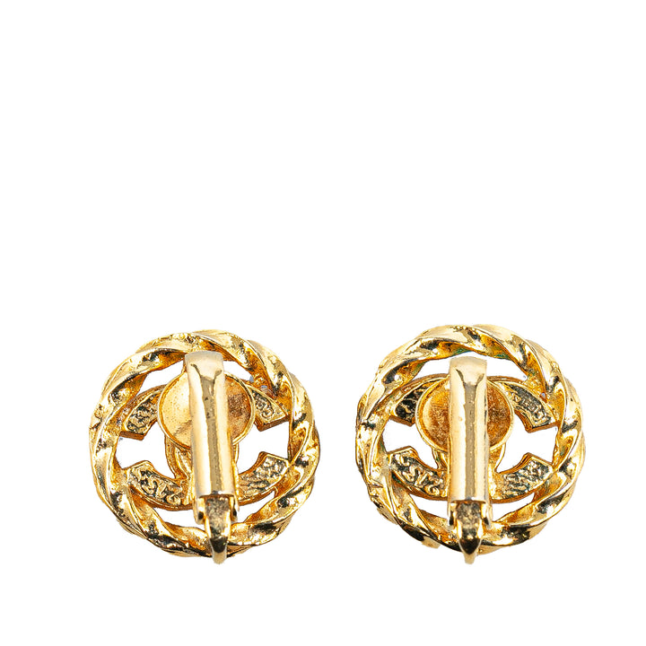 Gold Plated CC Rhinestones Clip on Earrings Gold - Gaby Paris