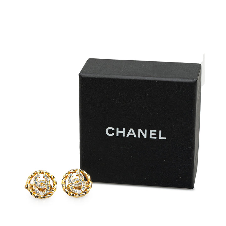 Gold Plated CC Rhinestones Clip on Earrings Gold - Gaby Paris