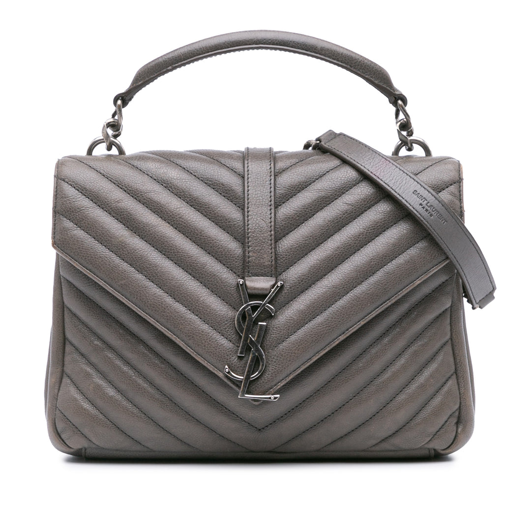 Medium Quilted Chevron Sheepskin College Satchel Gray - Gaby Paris