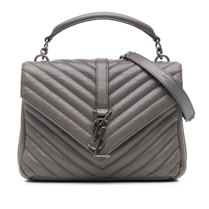 Medium Quilted Chevron Sheepskin College Satchel Gray - Gaby Paris