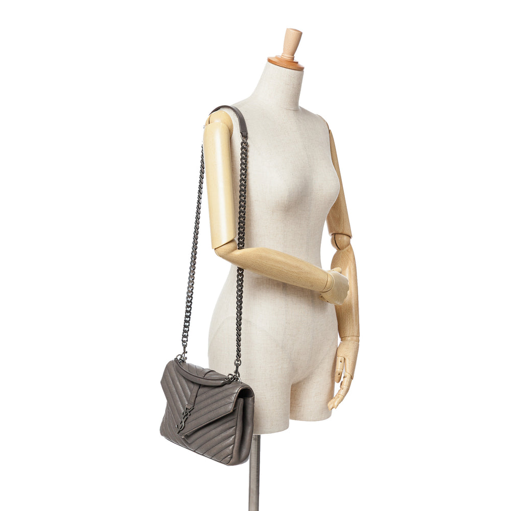 Medium Quilted Chevron Sheepskin College Satchel Gray - Gaby Paris