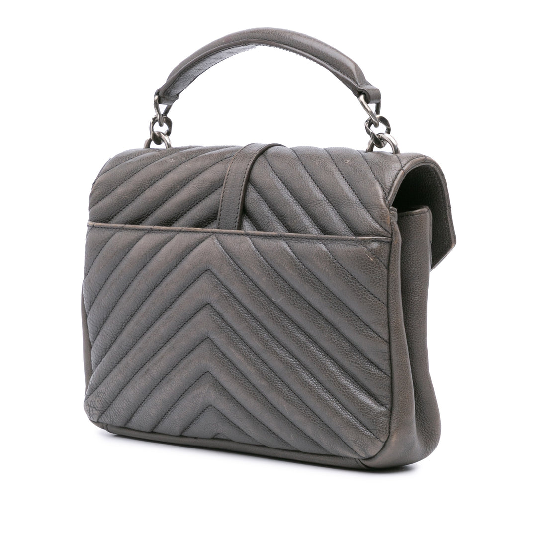 Medium Quilted Chevron Sheepskin College Satchel Gray - Gaby Paris