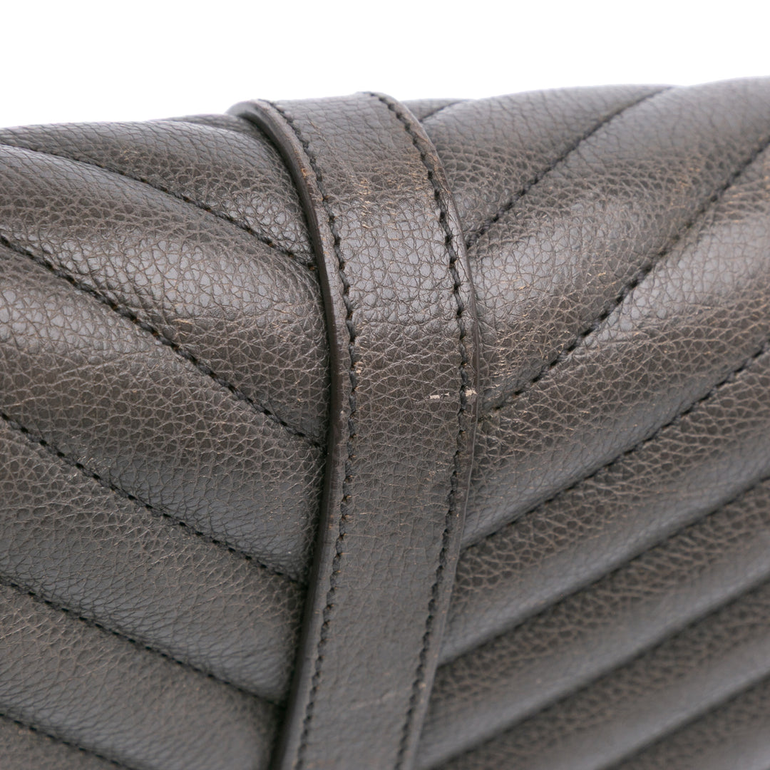 Medium Quilted Chevron Sheepskin College Satchel Gray - Gaby Paris