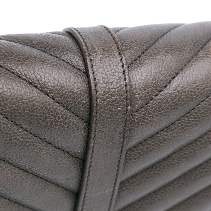 Medium Quilted Chevron Sheepskin College Satchel Gray - Gaby Paris