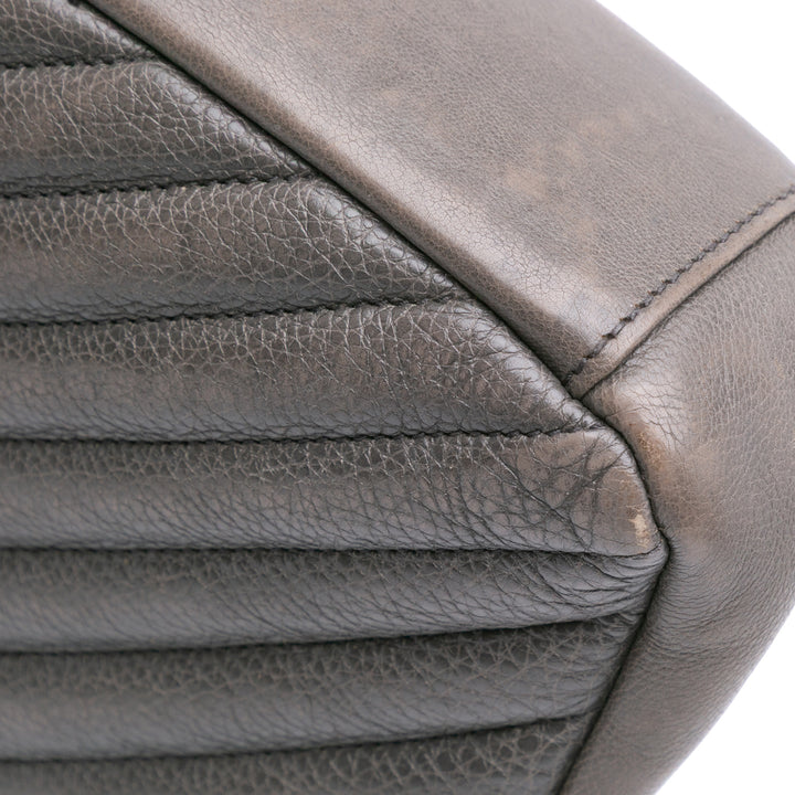 Medium Quilted Chevron Sheepskin College Satchel Gray - Gaby Paris
