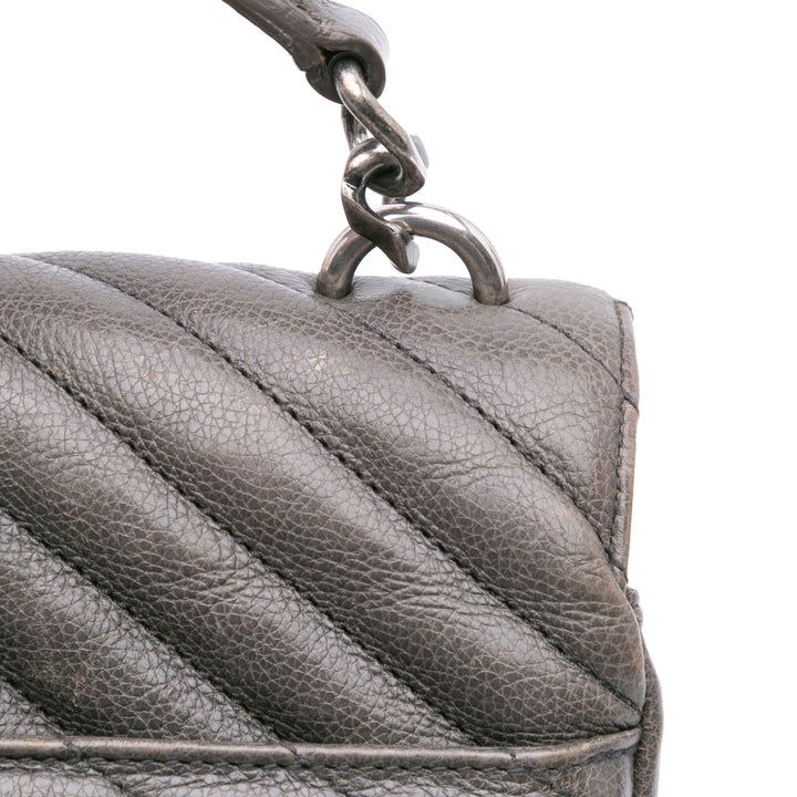 Medium Quilted Chevron Sheepskin College Satchel Gray - Gaby Paris