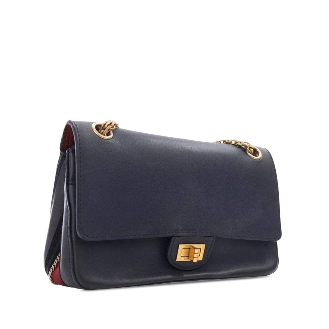 Reissue 2.55 Calfskin Medallion Nude Double Flap 226 Blue - Gaby Paris