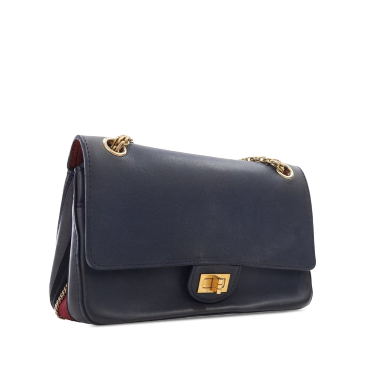 Reissue 2.55 Calfskin Medallion Nude Double Flap 226 Blue - Gaby Paris