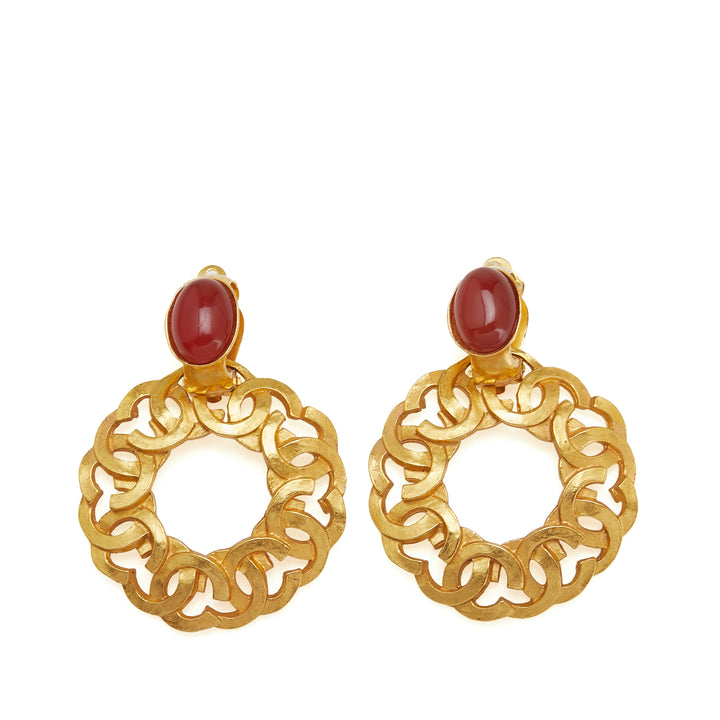 Chanel Doré Plated CC Gripoix Clip On Boucle d’oreilles Doré