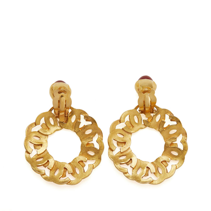 Chanel Doré Plated CC Gripoix Clip On Boucle d’oreilles Doré