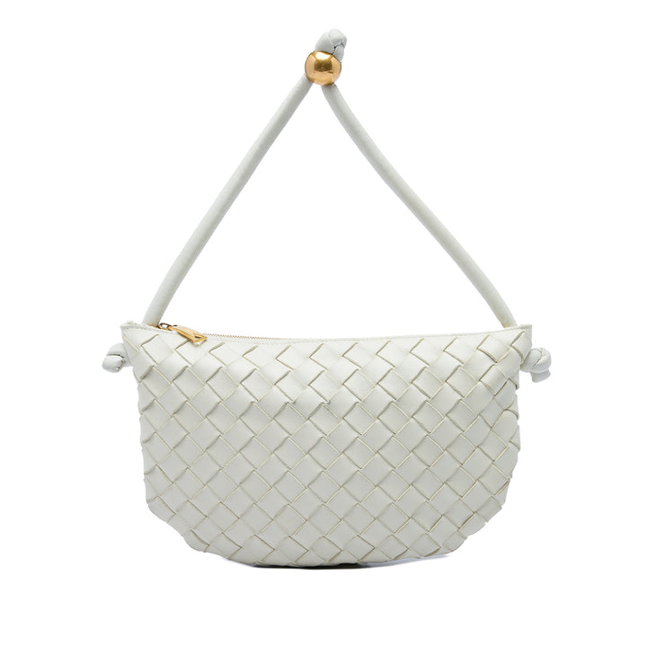 Bottega Veneta Intrecciato Turn Pochette Petit Cuir d'agneau Blanc – vue principale – GABY PARIS