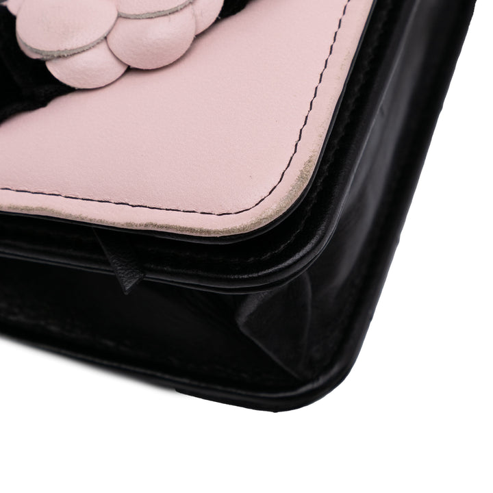 Bicolor Quilted Lambskin Camellia Wallet on Chain Black - Gaby Paris