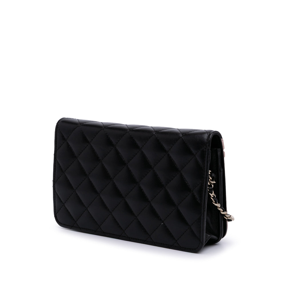 Bicolor Quilted Lambskin Camellia Wallet on Chain Black - Gaby Paris