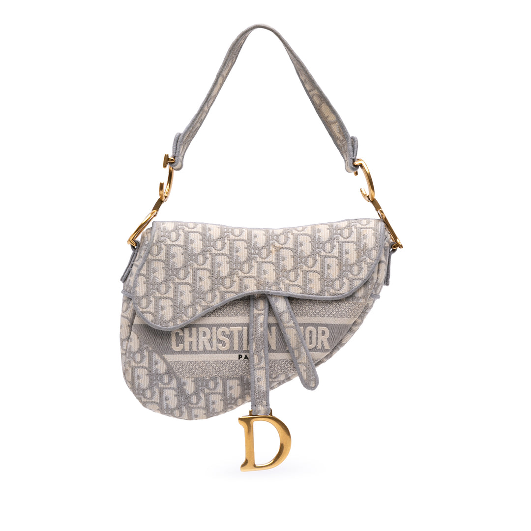 Oblique Canvas Embroidered Saddle Bag Gray - Gaby Paris