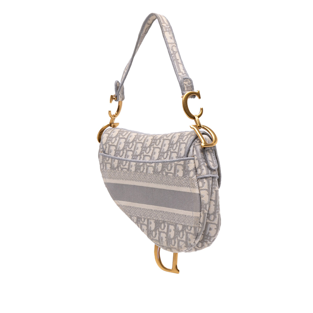 Oblique Canvas Embroidered Saddle Bag Gray - Gaby Paris