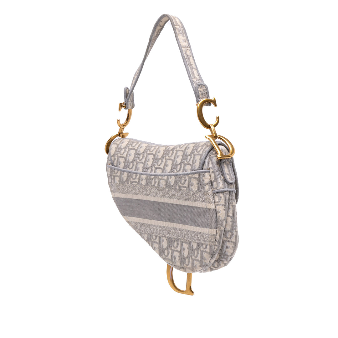 Oblique Canvas Embroidered Saddle Bag Gray - Gaby Paris