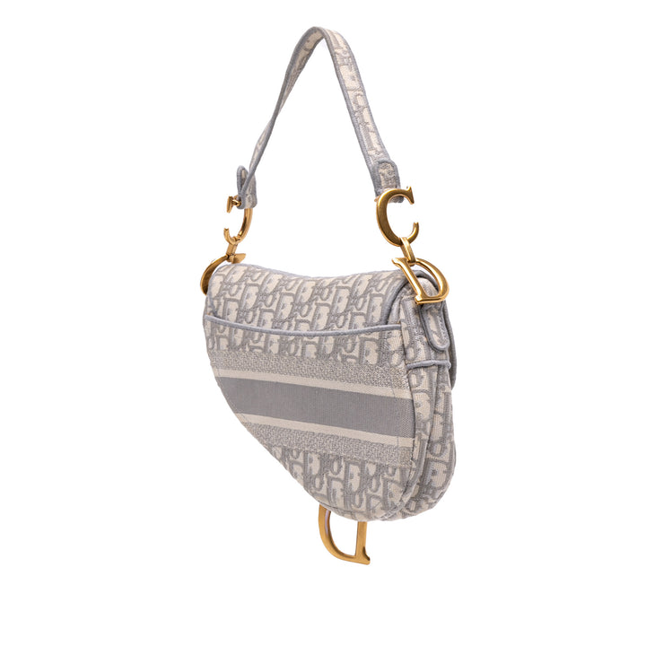 Oblique Canvas Embroidered Saddle Bag Gray - Gaby Paris