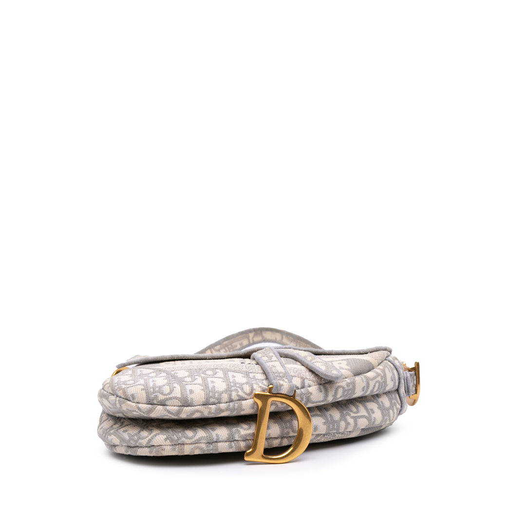 Oblique Canvas Embroidered Saddle Bag Gray - Gaby Paris