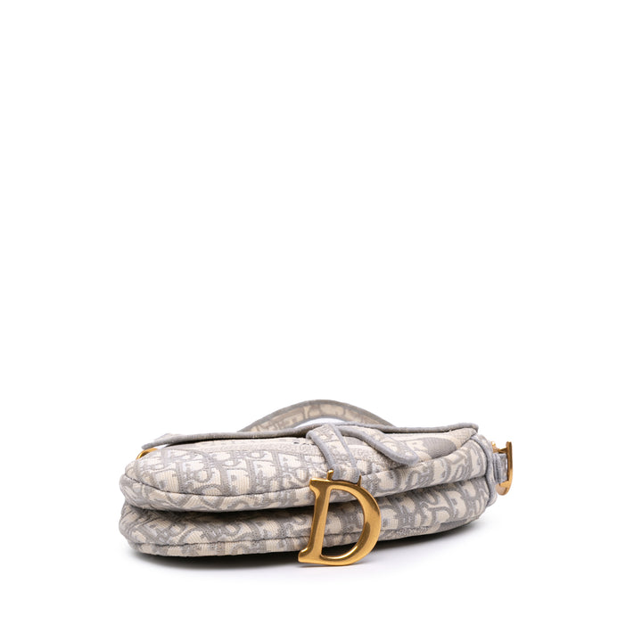 Oblique Canvas Embroidered Saddle Bag Gray - Gaby Paris