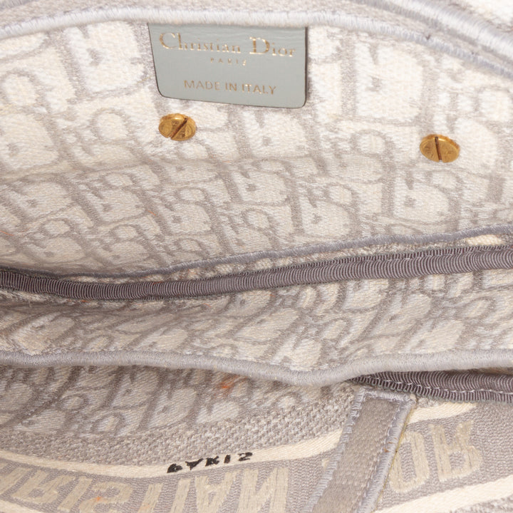Oblique Canvas Embroidered Saddle Bag Gray - Gaby Paris