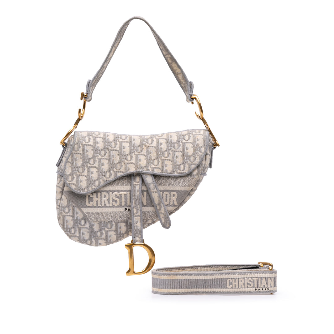 Oblique Canvas Embroidered Saddle Bag Gray - Gaby Paris
