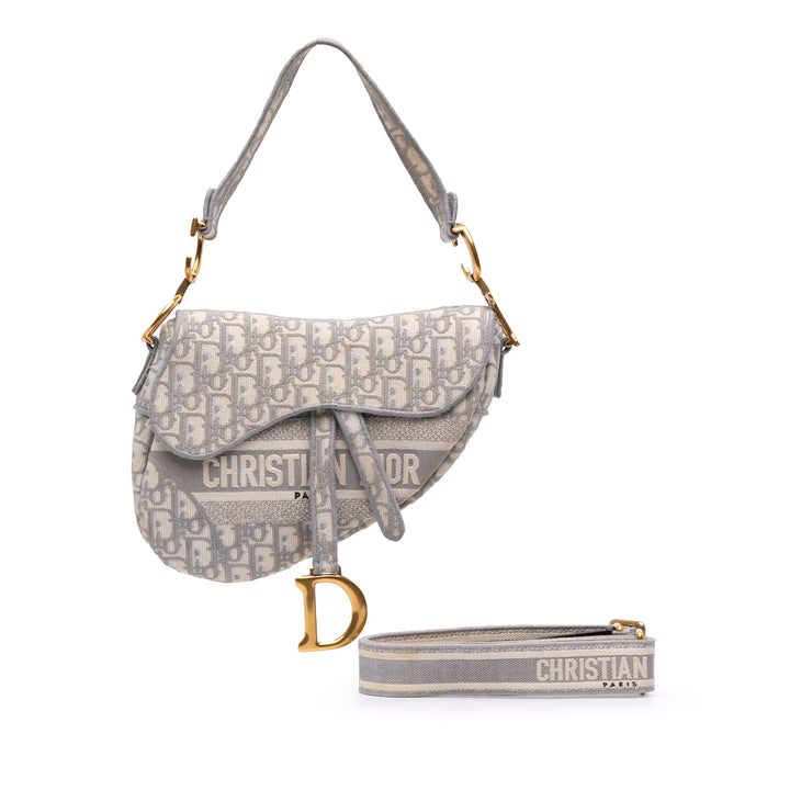 Oblique Canvas Embroidered Saddle Bag Gray - Gaby Paris