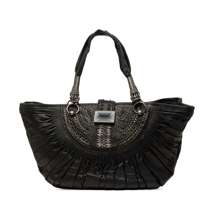 Dior Cabas Pleated Plisse Basket Cuir d'agneau Noir – vue principale – GABY PARIS