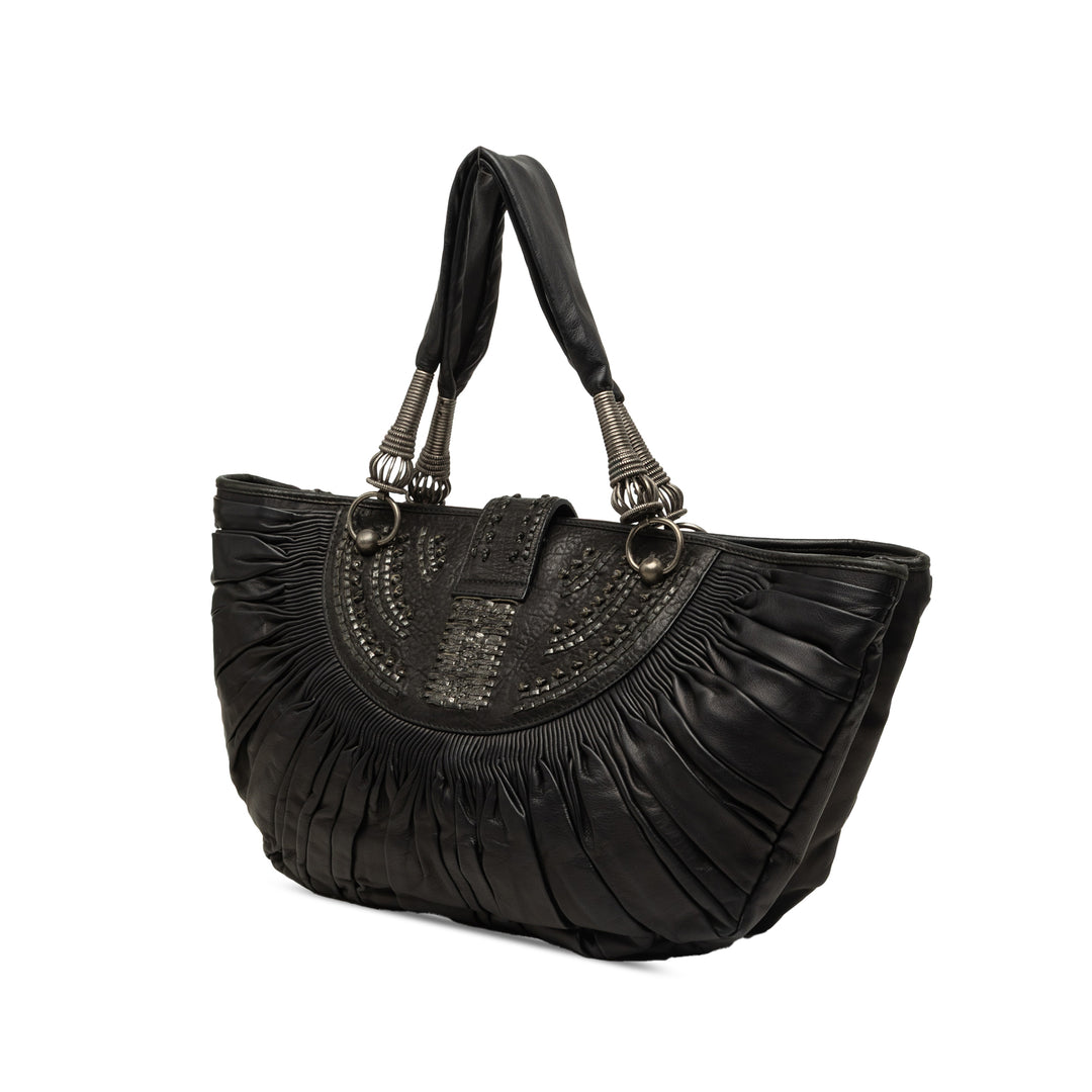Dior Cabas Pleated Plisse Basket Cuir d'agneau Noir – vue 2 – GABY PARIS
