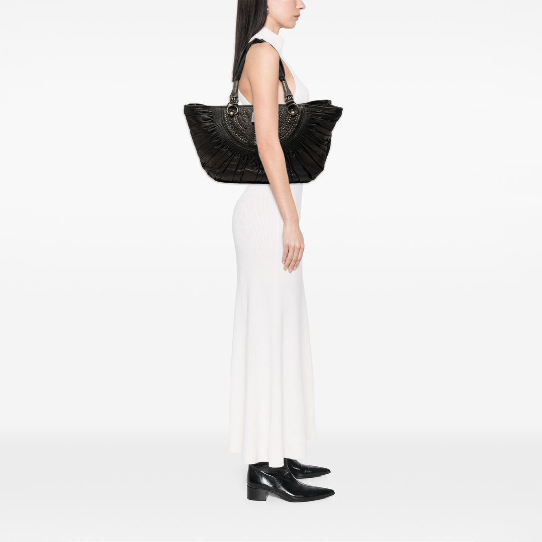 Dior Cabas Pleated Plisse Basket Cuir d'agneau Noir – vue 6 – GABY PARIS
