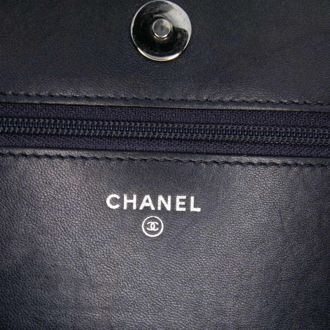 Chevron Lambskin Studded Wallet On Chain Blue - Gaby Paris