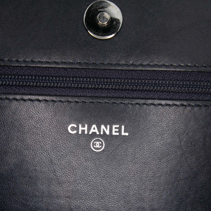 Chevron Lambskin Studded Wallet On Chain Blue - Gaby Paris