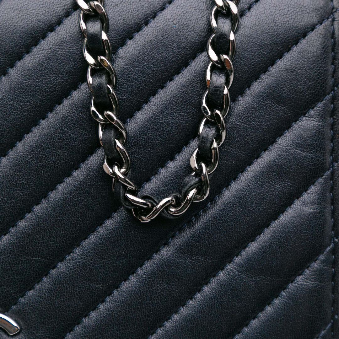 Chevron Lambskin Studded Wallet On Chain Blue - Gaby Paris