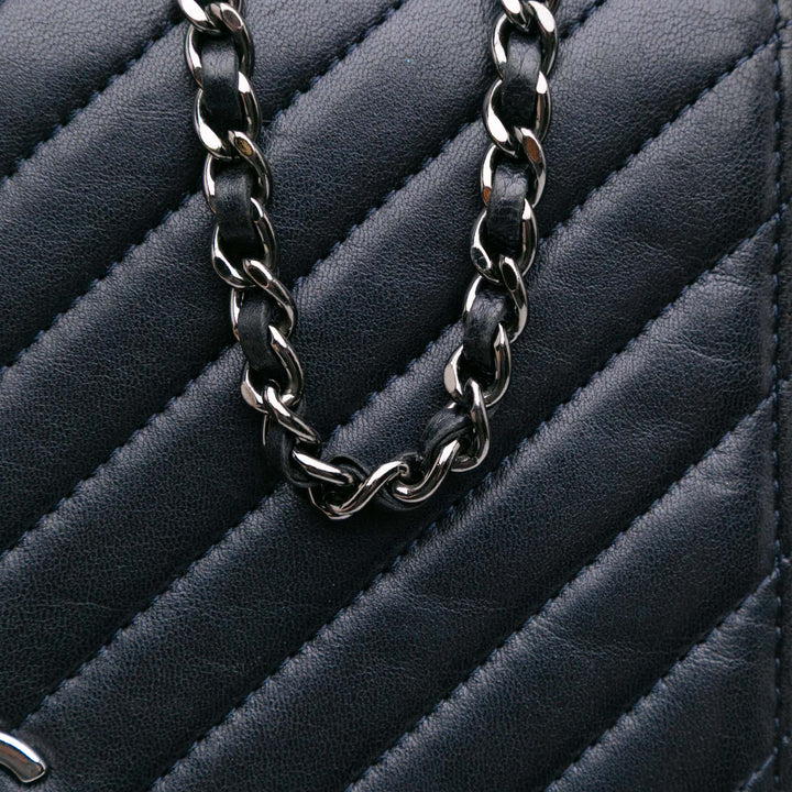 Chevron Lambskin Studded Wallet On Chain Blue - Gaby Paris
