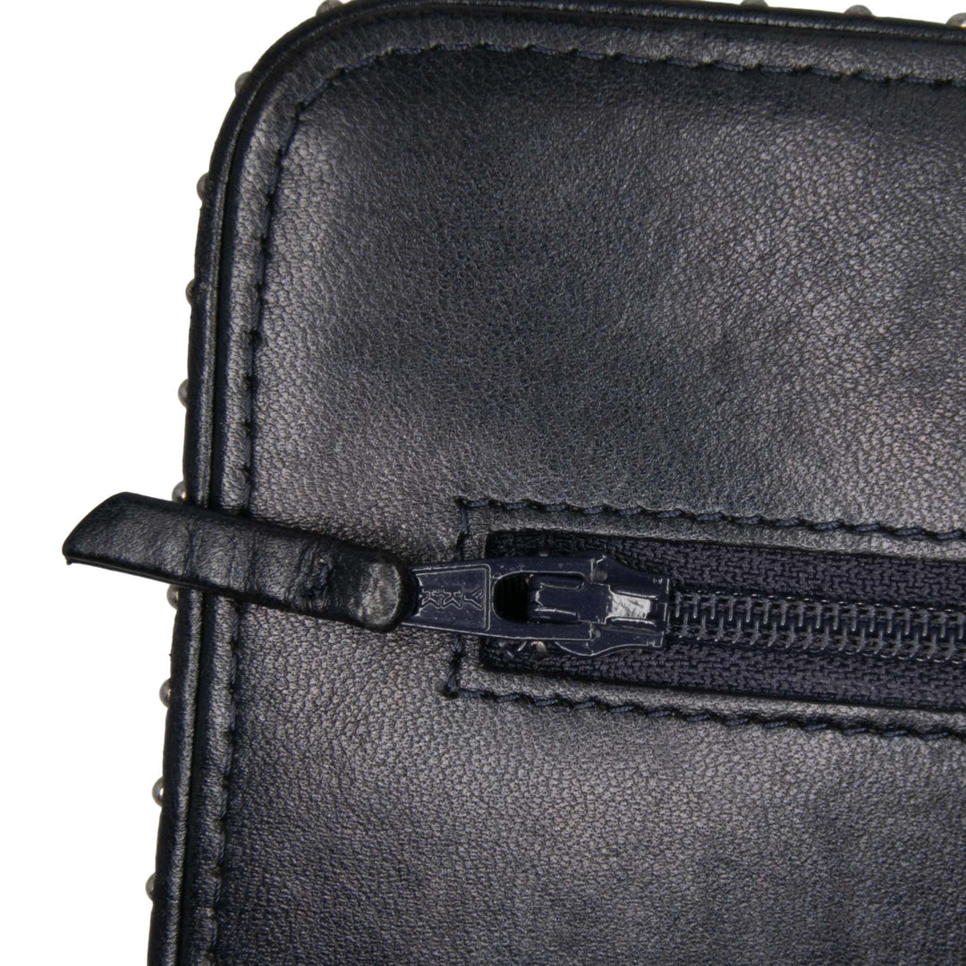 Chevron Lambskin Studded Wallet On Chain Blue - Gaby Paris