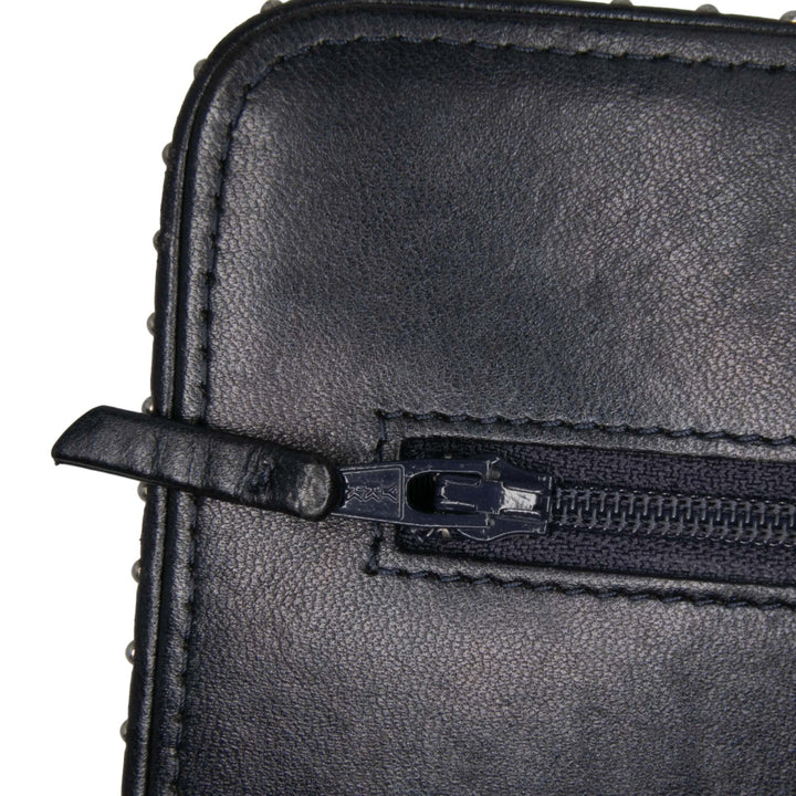 Chevron Lambskin Studded Wallet On Chain Blue - Gaby Paris