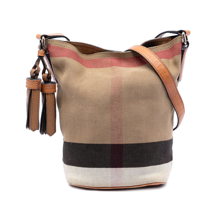 Burberry Mega Check Ashby Pompon Sac seau Mini Toile