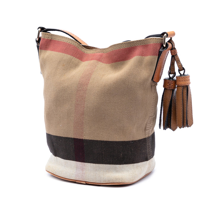 Burberry Mega Check Ashby Pompon Sac seau Mini Toile