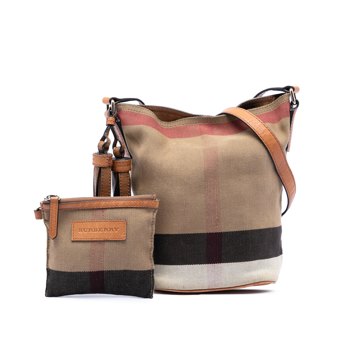 Burberry Mega Check Ashby Pompon Sac seau Mini Toile