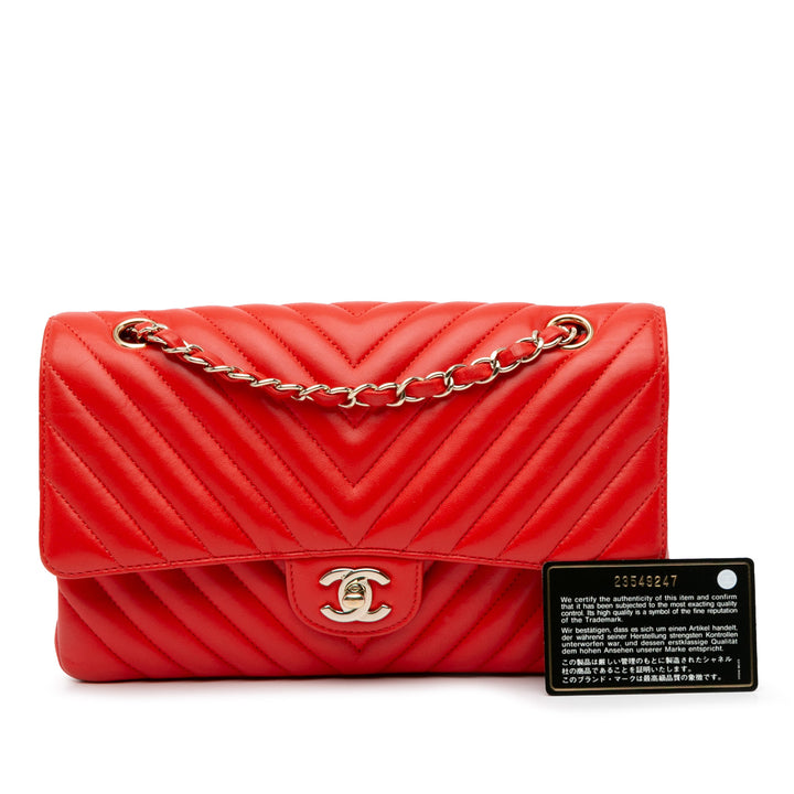 Medium Classic Chevron Lambskin Double Flap Orange - Gaby Paris