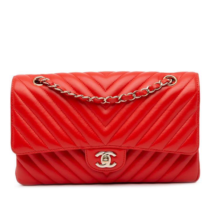 Medium Classic Chevron Lambskin Double Flap Orange - Gaby Paris