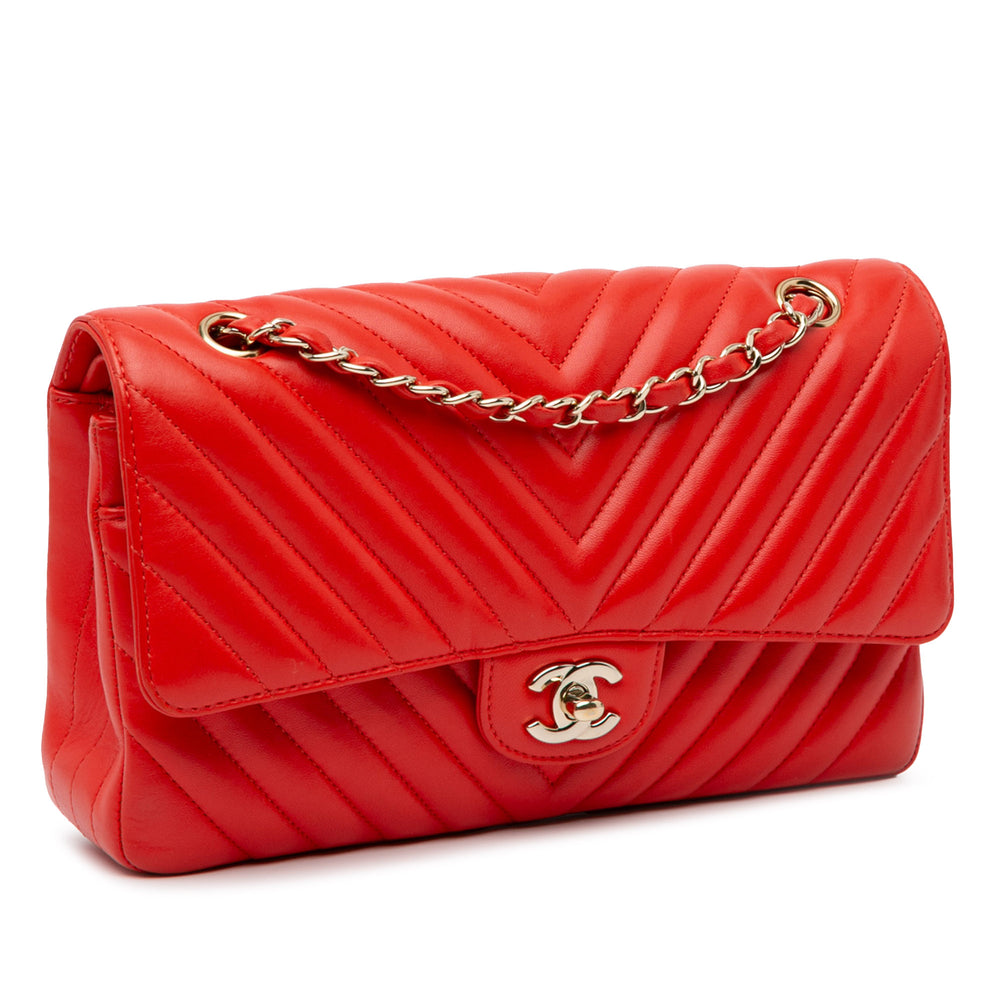 Medium Classic Chevron Lambskin Double Flap Orange - Gaby Paris