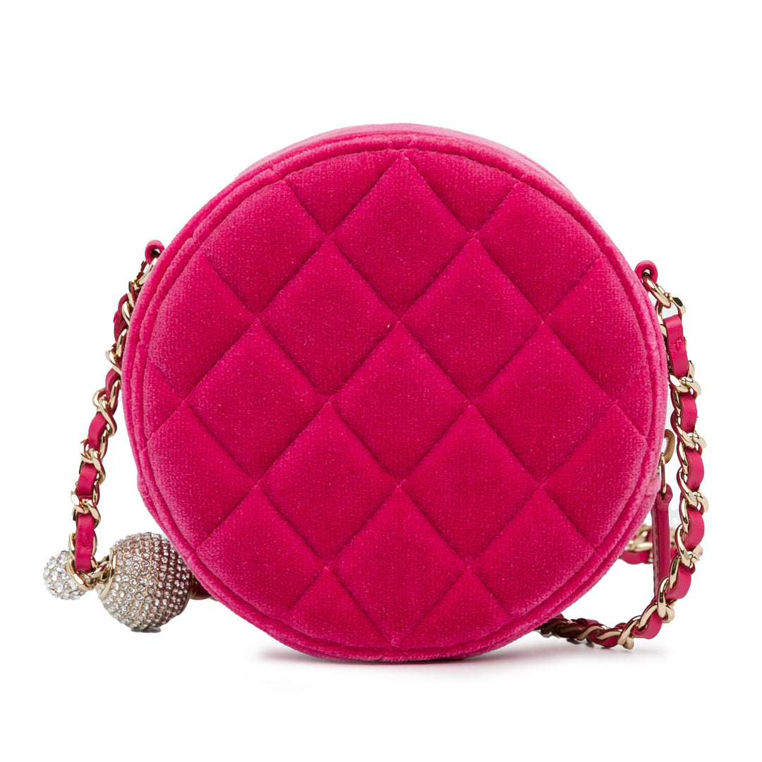 Velvet Pearl Crush Round Clutch with Chain Pink - Gaby Paris